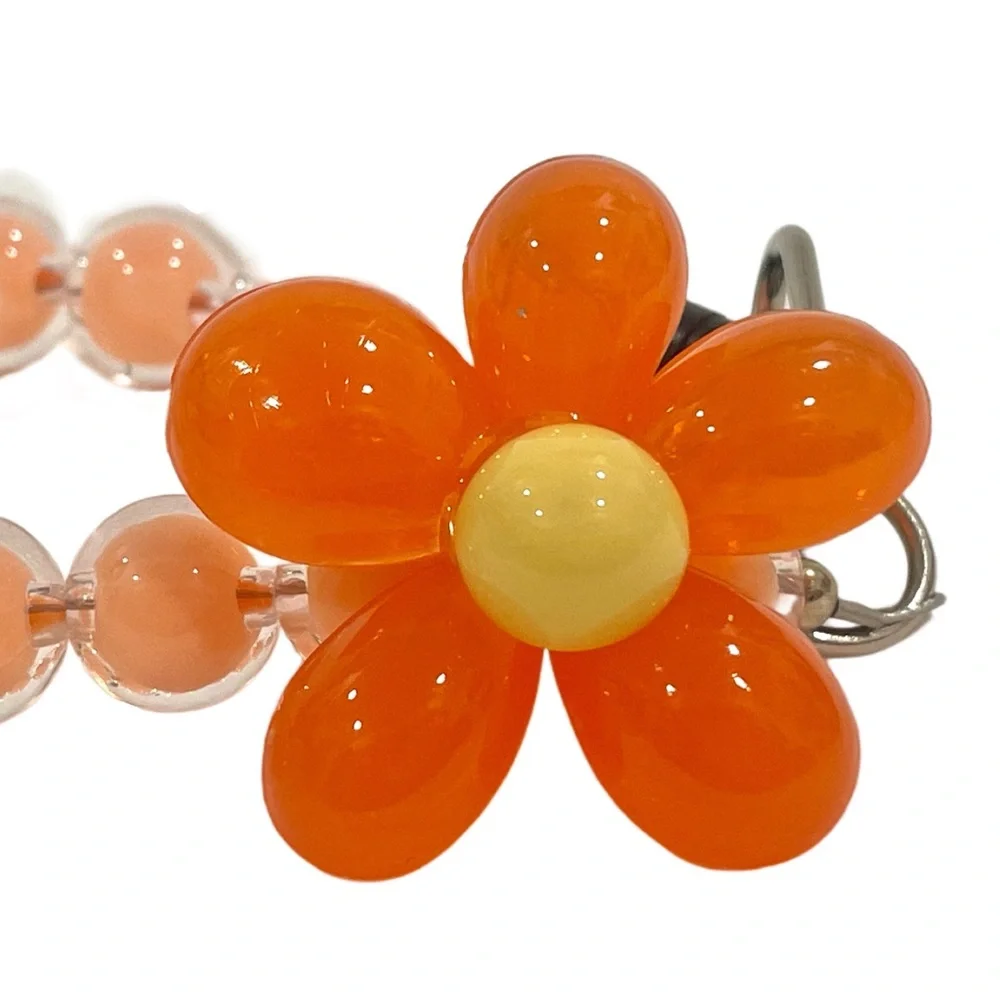 🎁 Kawaii Orange Flower Mobile Phone Wrist Lanyard Solid Makaron Beaded Chain